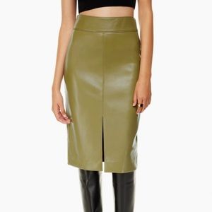 NWOT Aritzia Babaton Pegu Vegan Leather Pencil Skirt with Slit | Olive Green | 2